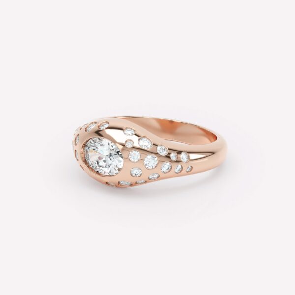Curve Scattered Diamond Signet Ring