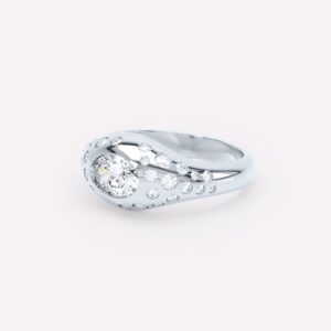 Curve Scattered Diamond Signet Ring