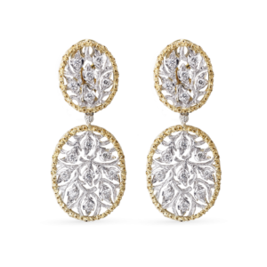 RAMAGE WHITE AND YELLOW GOLD OVAL PENDANT EARRINGS