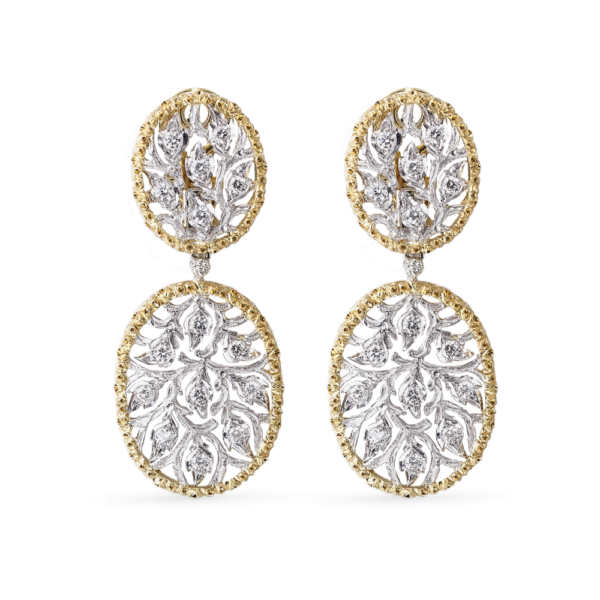 RAMAGE WHITE AND YELLOW GOLD OVAL PENDANT EARRINGS