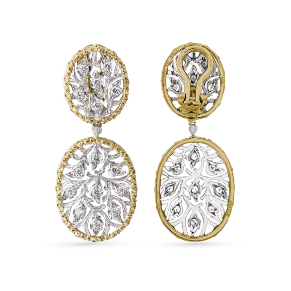 RAMAGE WHITE AND YELLOW GOLD OVAL PENDANT EARRINGS - Image 3
