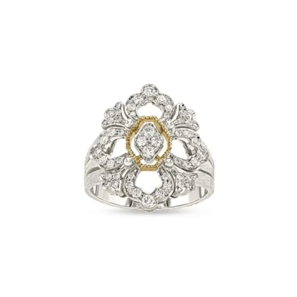 OPERA FULL PAVE' WHITE AND YELLOW GOLD RING - Image 2