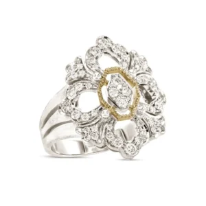 OPERA FULL PAVE' WHITE AND YELLOW GOLD RING