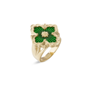 OPERA TULLE YELLOW GOLD RING WITH GREEN ENAMEL BACKGROUND