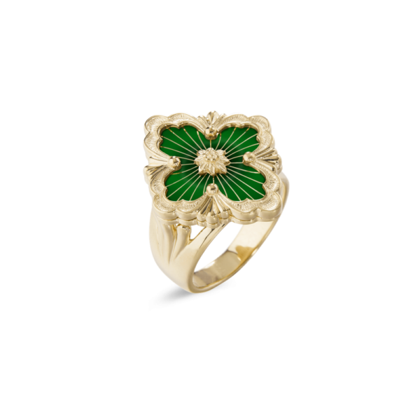 OPERA TULLE YELLOW GOLD RING WITH GREEN ENAMEL BACKGROUND