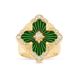 OPERA TULLE GOLD RING WITH GREEN ENAMEL BACKGROUND AND RADIAL TULLE