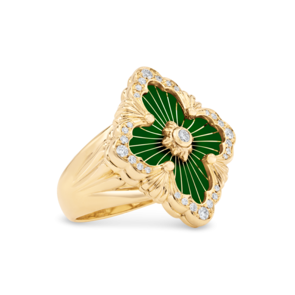 OPERA TULLE GOLD RING WITH GREEN ENAMEL BACKGROUND AND RADIAL TULLE - Image 4