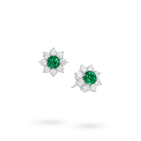 Sunflower Emerald and Diamond Earrings, Petite - Image 2